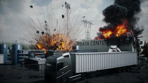 Explosion and Fire at Data Center, Anti-AI Protest and Public Backlash  AI Video stock 336345350