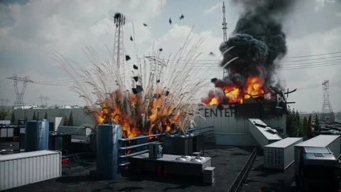 Explosion and Fire at Data Center, Anti-AI Protest and Public Backlash  AI Stock Footage 336345356