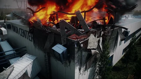 Explosion and Fire at Data Center, Anti-AI Protest and Public Backlash  AI Stock Footage 336345363