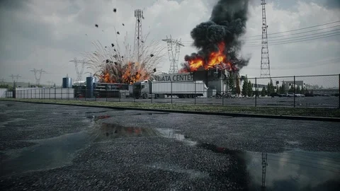 Explosion and Fire at Data Center, Anti-AI Protest and Public Backlash  AI Stock Footage 336345366