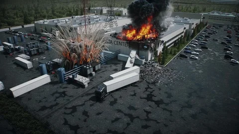 Explosion and Fire at Data Center, Anti-AI Protest and Public Backlash  AI Stock Footage 336345368