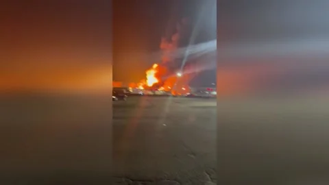 Explosion and Fire Rock Distribution Plant in Macomb County, USA Stock Footage 277524960