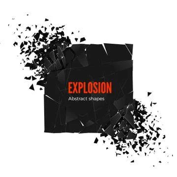 Explosion and fragmentation black square. Vector illustration isolated on whi Illustrazione stock