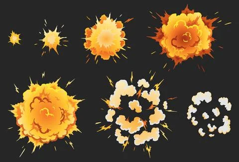 Explosion animation effect for game, separate frames. Burst explosion in cartoon Stock Illustration