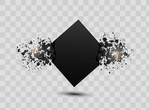 Explosion banners. Square and circle destruction shapes with debris isolated on Stock Illustration