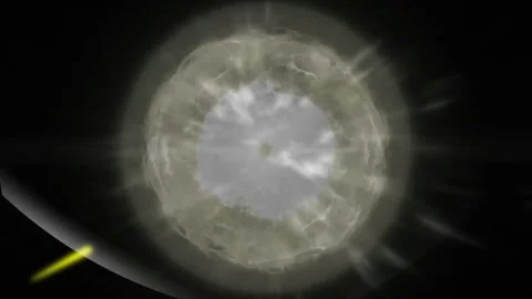 Explosion blast with yellow streak on dark background Vidéo 338004431