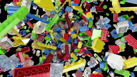 Explosion of blocks for children with Alpha matte mask Stock Footage 264881379
