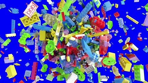 Explosion of blocks for children with Alpha matte mask Stock Footage 265666604