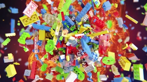 Explosion of blocks for children on fire Stock Footage 265666596
