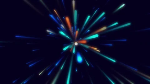 Explosion of blue and orange light streaks on a dark background. Video stock 286407379
