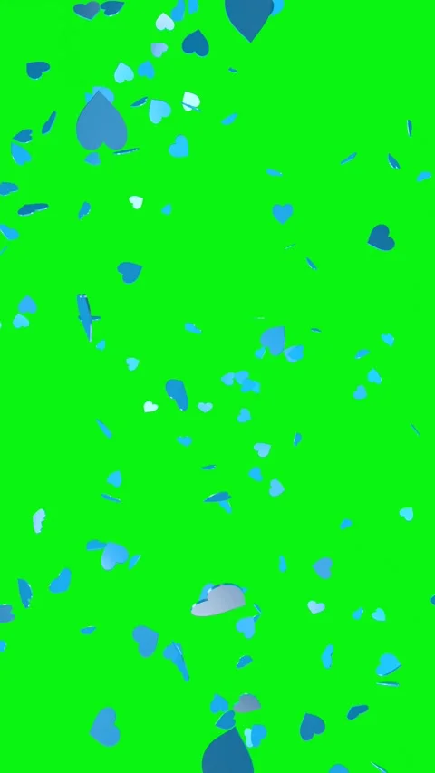 Explosion of blue hearts on green screen. Vertical video. Stock Footage 282526673