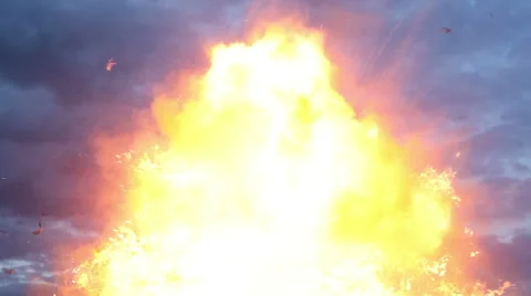 Explosion of the bomb in the air. Blast of fire and smoke. Stock Footage 66205171