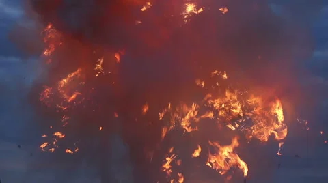 Explosion of the bomb in the air. Blast of fire and smoke. Stock Footage 66205198