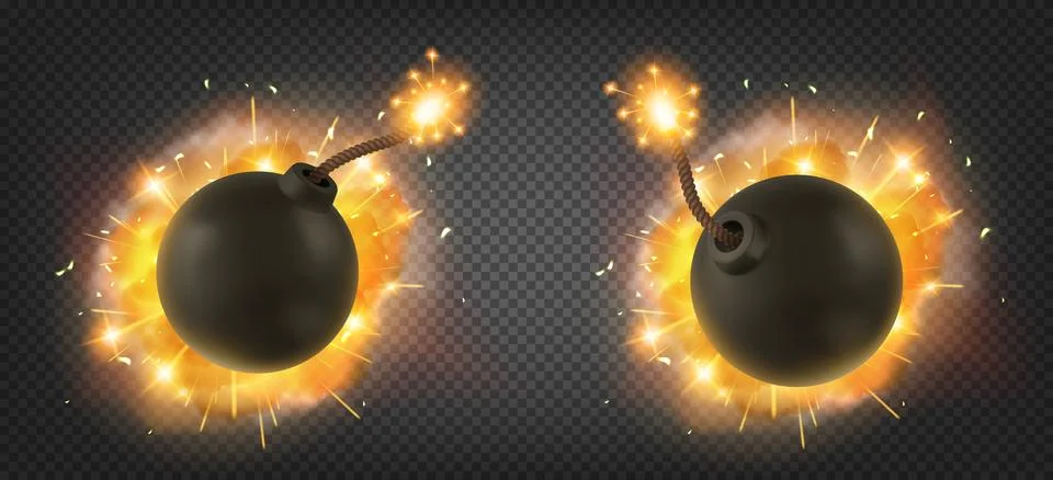 Explosion of bomb with burning wick Stock Illustration