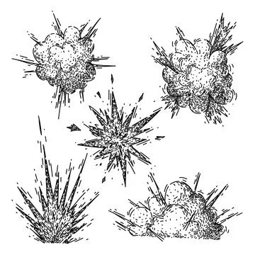 Explosion bomb set sketch hand drawn vector Stock Illustration