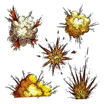 Explosion bomb set sketch hand drawn vector Stock Illustration