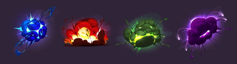 Explosion boom effects set isolated on background Stock Illustration