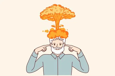 Explosion of brain in elderly man who has experienced severe strain on intellect Illustrazione stock