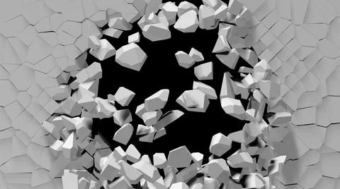 Explosion breaking wall with cracks monochromatic texture picture Stock Illustration