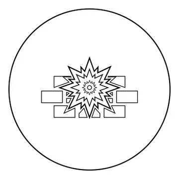 Explosion brick wall icon in circle round outline black color vector illustra Stock Illustration