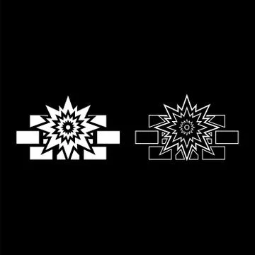 Explosion brick wall icon outline set white color vector illustration flat st Stock Illustration