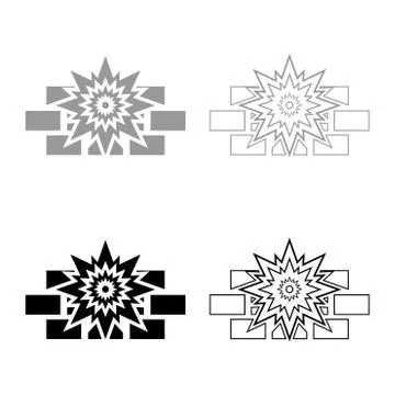 Explosion brick wall icon outline set black grey color vector illustration fl Stock Illustration