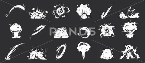 Explosion cartoon comic effect, white sparks of power lightning ...