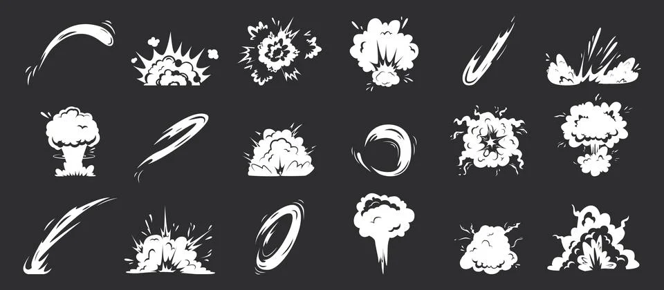 Explosion cartoon comic effect, white sparks of power lightning. Smoking fog 스톡 일러스트