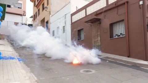 Explosion of cartridges in the pitard chain with smoke Stock Footage 276741740