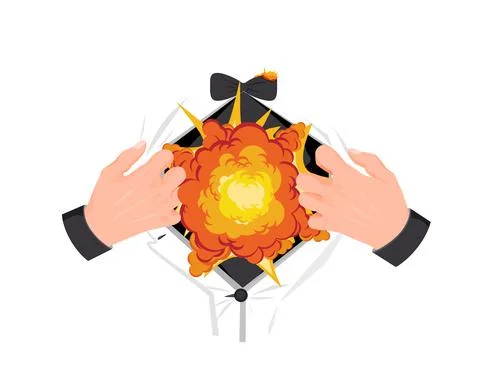 Explosion in chest concept. Powerful heart attack with ruptured aorta attack Stock Illustration