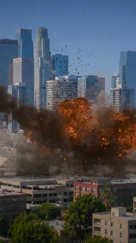 Explosion in the city vertical Stock Footage 345598960