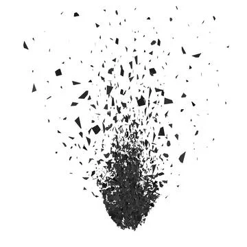 Explosion Cloud of Black Pieces on Gray Background. Sharp Particles Randomly Fly Stock Illustration