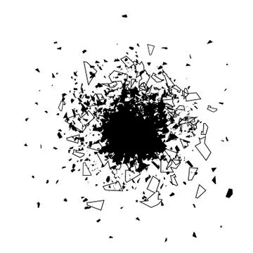 Explosion Cloud of Black Pieces. Sharp Particles Randomly Fly in the Air. Illustrazione stock