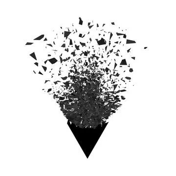 Explosion Cloud of Black Pieces. Sharp Particles Randomly Fly in the Air. Big Stock Illustration
