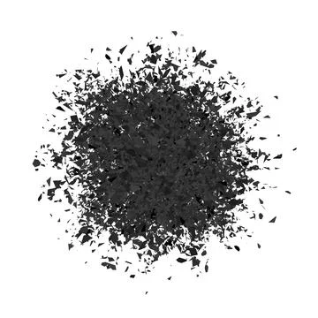 Explosion Cloud of Black Pieces. Sharp Particles Randomly Fly in the Air. Big Stockillustratie