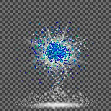 Explosion Cloud of Blue Pieces Fly in the Air. Stock Illustration