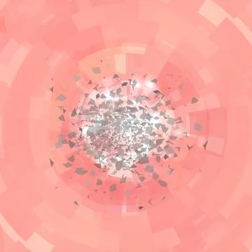 Explosion Cloud of Grey Pieces on Red Background. Sharp Particles Randomly Fl Illustrazione stock