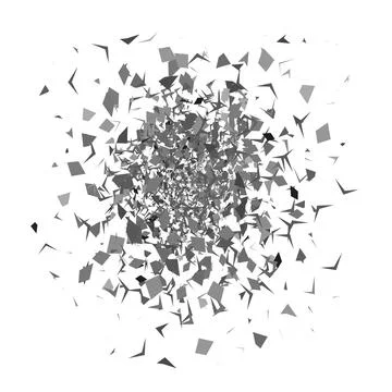Explosion Cloud of Grey Pieces on White Background. Sharp Particles Randomly Fly イラスト素材
