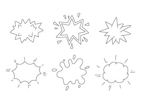 Explosion of cloud, splash blot, sketch line set. Hand drawn element burst, s Stock Illustration