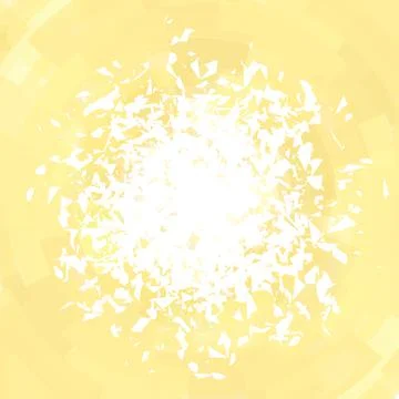 Explosion Cloud of White Pieces on Yellow Background. Sharp Particles Randomly Illustrazione stock