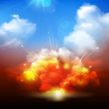 Explosion clouds and blue sky banner Stock Illustration