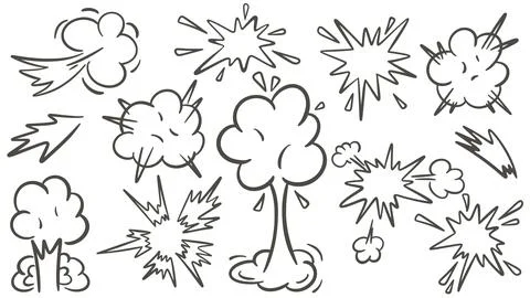 Explosion clouds and flashes with sparks set 스톡 일러스트