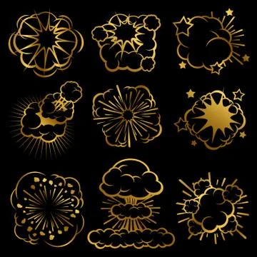 Explosion clouds. Comic smoke rings vector set Stock Illustration