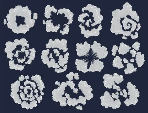 Explosion collection. Cartoon bombs explode effect with smoke effect. Set of Stock Illustration
