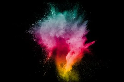 Explosion of color powder on black background. Splash of color powder dust .. Stock Illustration