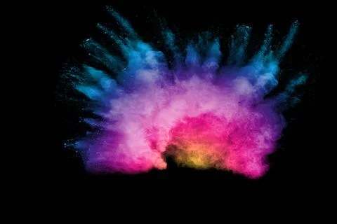 Explosion of color powder on black background. Splash of color powder dust .. Stock Illustration