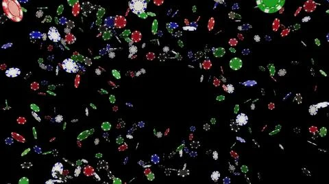 Explosion of colored poker chips on a black background. Stock Photos