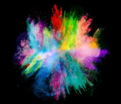 Explosion of colored powder on black background Stock Photos
