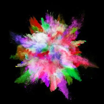 Explosion of colored powder on black background Stock Photos