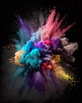 Explosion of colored powder isolated on black background. Abstract colored Stock Illustration